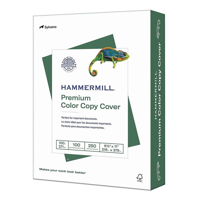 Hammermill Cardstock, Premium Color Copy, 100 lb, 8.5x11 - 1 Pack (250 Sheets) - 100 Bright, Made in the USA Card Stock, 120024R, White - Image 1
