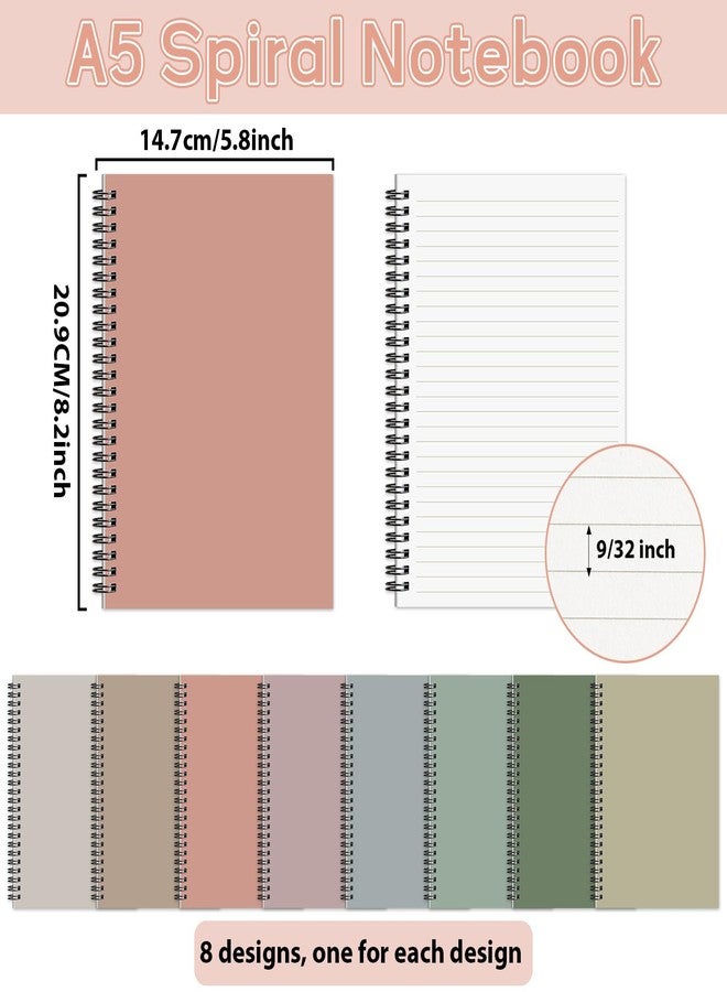 gisgfim 8 Pack Spiral Notebook A5 8.3 x 5.7 Inch College Ruled Spiral Journal Notebook 100 Pages/50 Sheets School Professional Journaling Notebooks for Business Work School Office Supplies(Morandi Colors) - Image 2