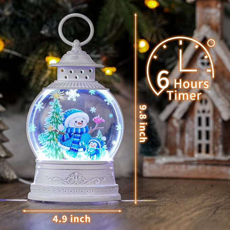 PestiLite Christmas Snow Globes Lantern, Lighted Blue Snowman Decor with Music Timer Swirling Glitter Snow Globe Penguin Christmas Tree, USB or Battery Operated - Image 4