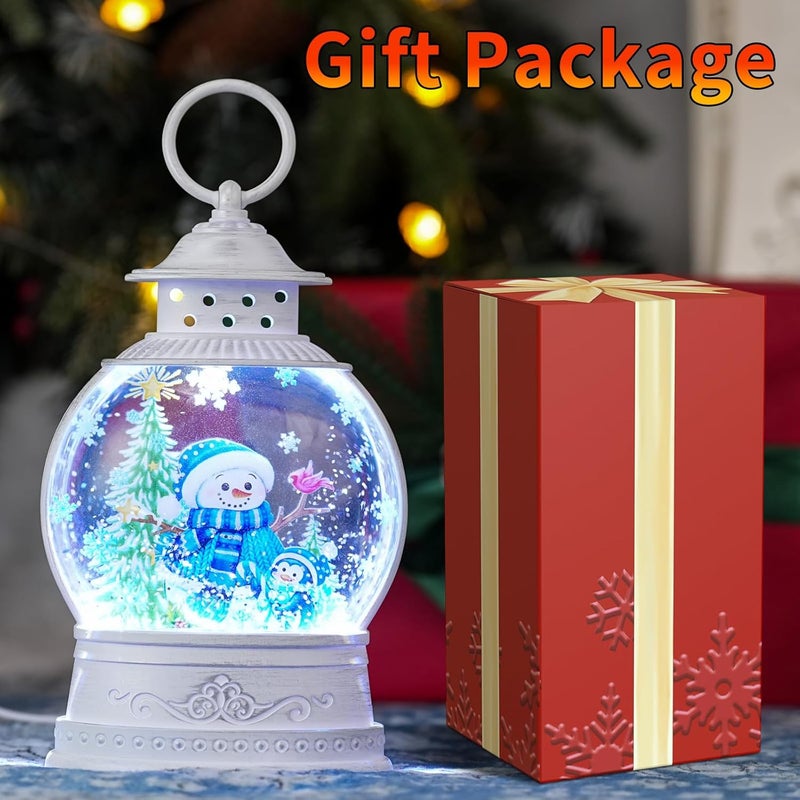 PestiLite Christmas Snow Globes Lantern, Lighted Blue Snowman Decor with Music Timer Swirling Glitter Snow Globe Penguin Christmas Tree, USB or Battery Operated - Image 3