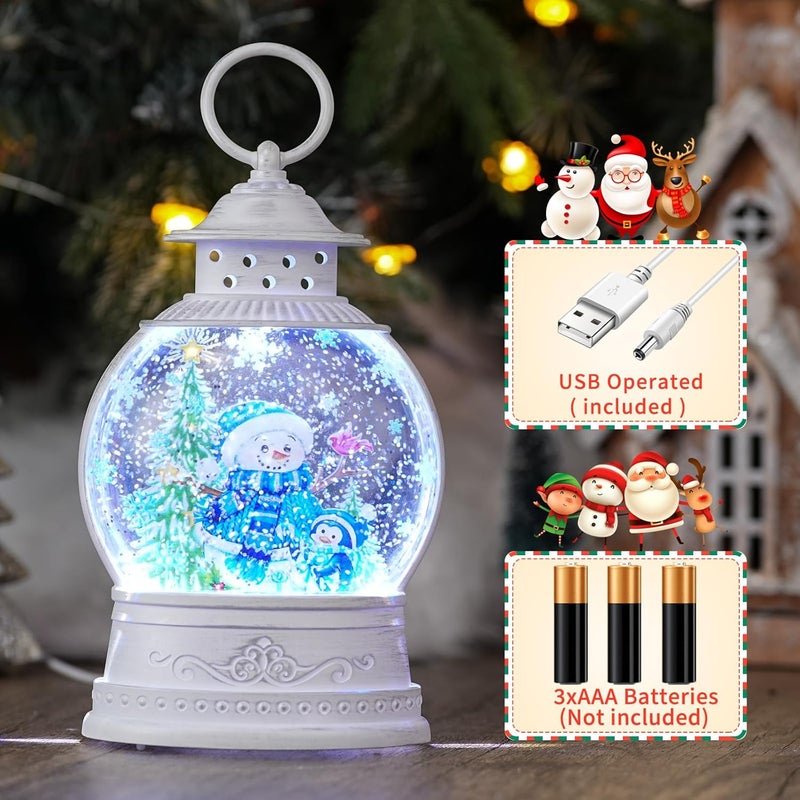 PestiLite Christmas Snow Globes Lantern, Lighted Blue Snowman Decor with Music Timer Swirling Glitter Snow Globe Penguin Christmas Tree, USB or Battery Operated - Image 2