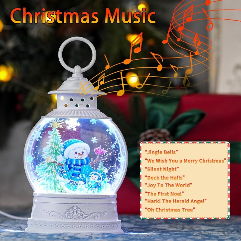 PestiLite Christmas Snow Globes Lantern, Lighted Blue Snowman Decor with Music Timer Swirling Glitter Snow Globe Penguin Christmas Tree, USB or Battery Operated - Image 5
