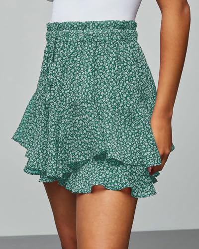 Aoudery Flowy Shorts for Women Casual Boho Floral Skorts Ruffle Mini Skirts Running Tennis Butterfly Chiffon Shorts - Floral Green S - Image 3
