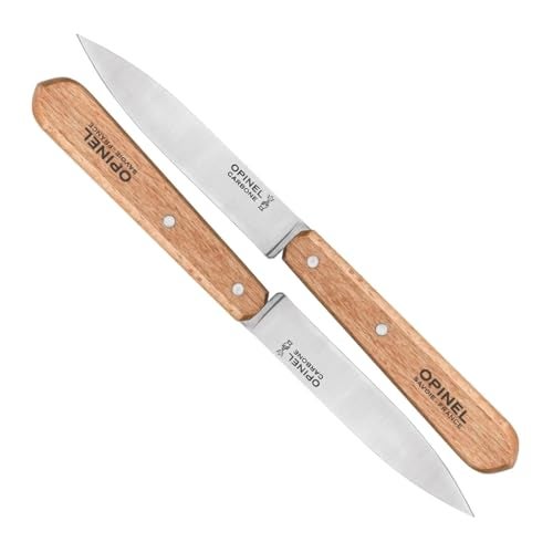 Opinel No. 102 Paring Knives 2 PIECE SET, Carbon Steel Everyday Use Prep Knives for Chopping, Peeling, Slicing, Trimming, Stabilized Sustainably Harvested Beechwood Handles, Made in France - Image 1