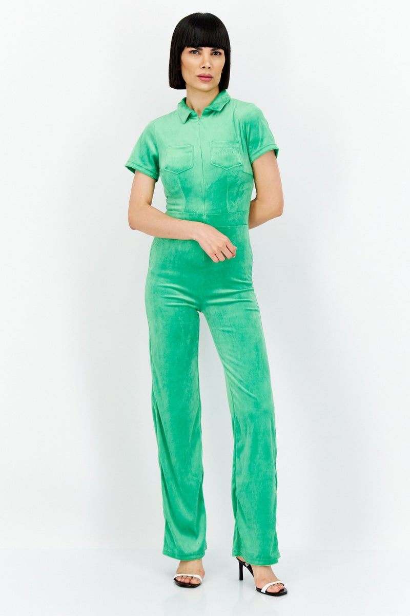 Misfit Women Embroidered Logo Short Sleeve Jumpsuit, Green - Image 1