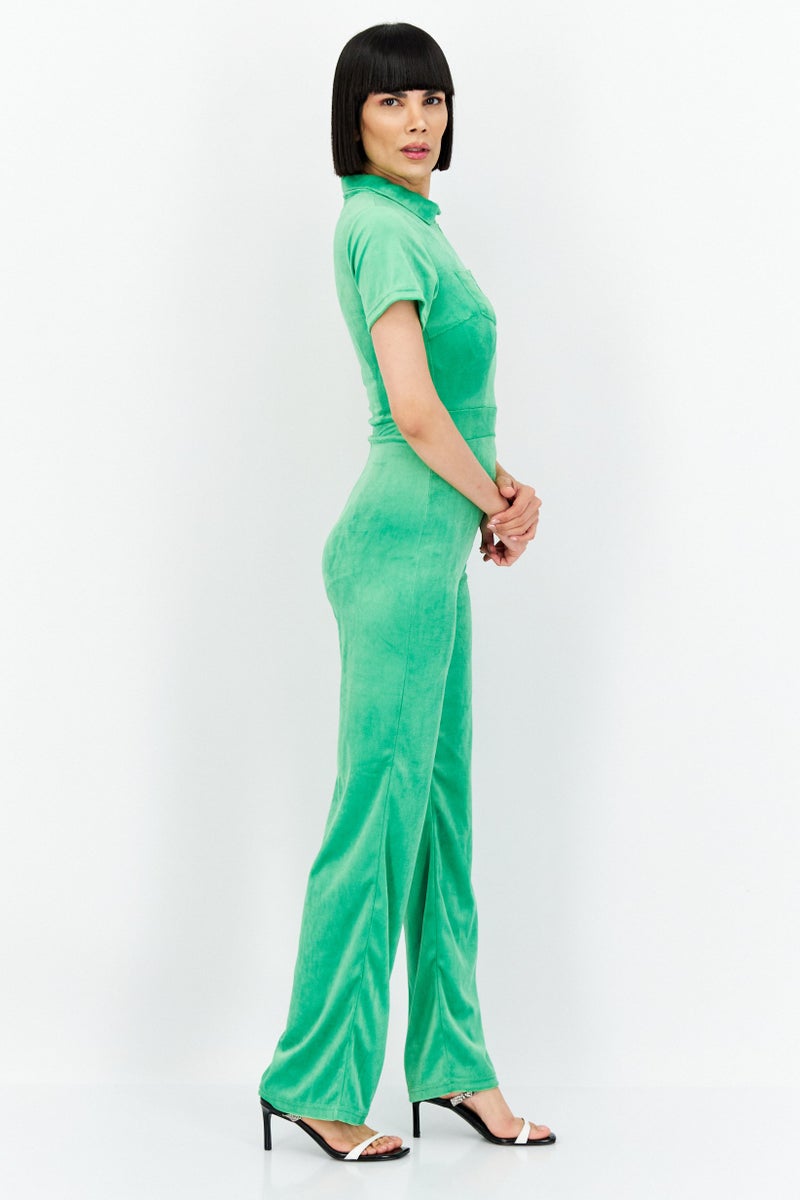 Misfit Women Embroidered Logo Short Sleeve Jumpsuit, Green - Image 3