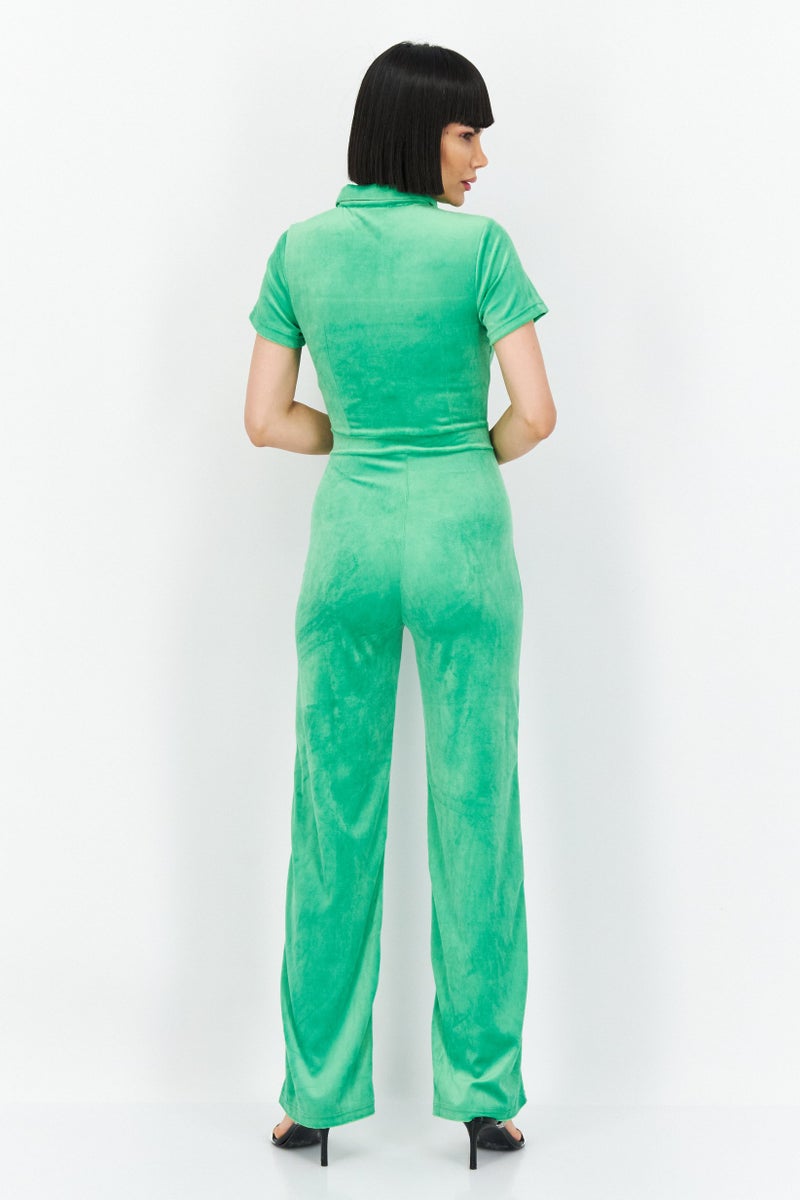 Misfit Women Embroidered Logo Short Sleeve Jumpsuit, Green - Image 2