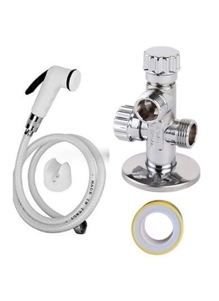 White Italian bidet with heavy brass angle valve, 2 outlets
