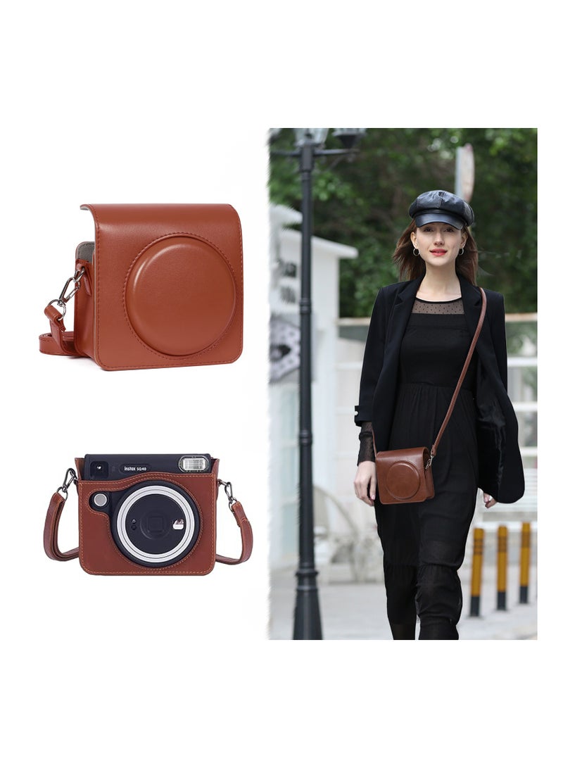 Square SQ1 Case - Protective Case for Fujifilm Instax Square SQ1 Instant Camera - PU Leather Cover with Adjustable Shoulder Strap - Orange Brown - Image 1