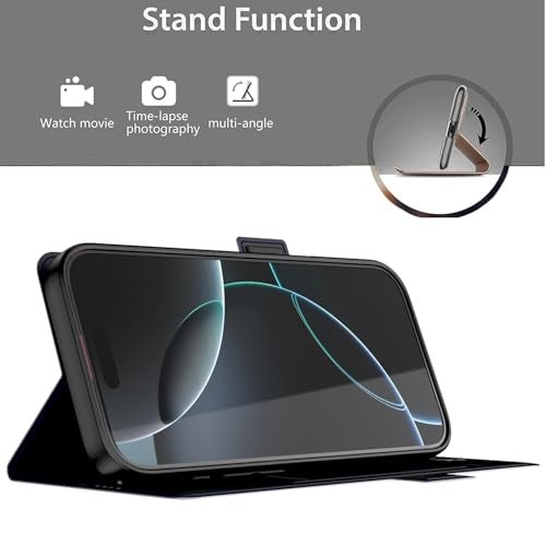 Kapa Noble Slim Magnetic Leather Flip Case Cover for Apple iPhone 17 | Card Holder Stand Flip Wallet Case (Black) - Image 3