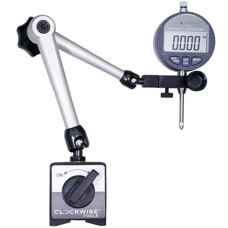 Clockwise Tools Digital Indicator with Magnetic Base Holder Stand, DIBR-0105 0-1 Inch/25.4mm, Inch/Metric Conversion, Auto Off - Image 1
