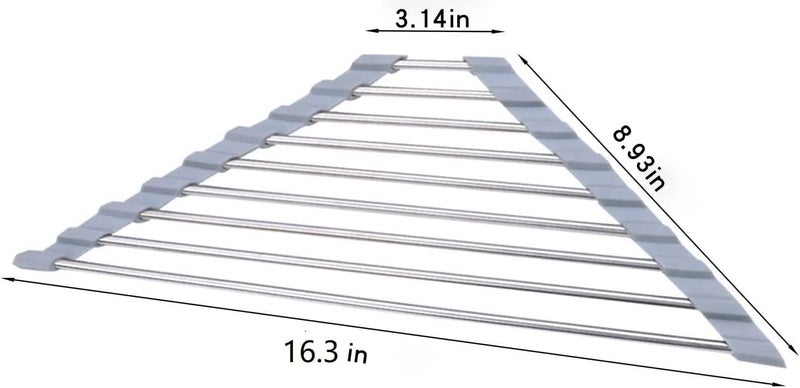 HARI® Triangle SUS304 Stainless Still Dish Drying Rack Over Sink Corner Dish Rack Kitchen Gadget Tool Sink Caddy Corner Sink Drainer (Grey) - Image 2