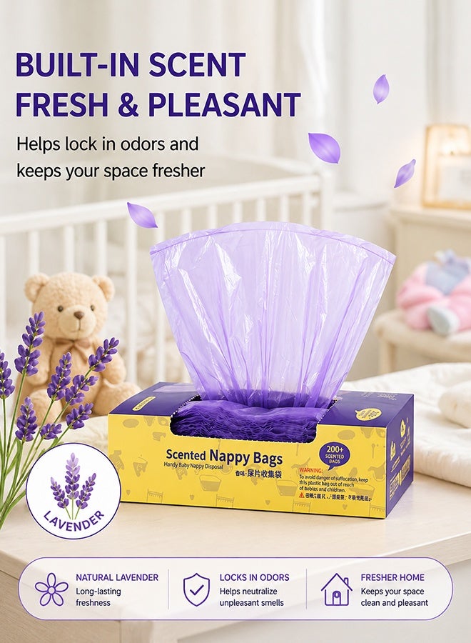 Soft Touch 200 Pcs Baby Diaper Disposal Bags, Baby Poop Bags, Scented Infant Nappy Bags with Lavender Fragrance, Disposable Odor Control Waste Bags, Vest Handle Design for Home and Travel - Image 4