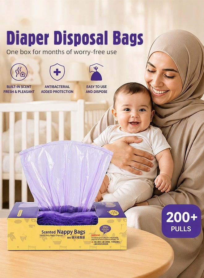 Soft Touch 200 Pcs Baby Diaper Disposal Bags, Baby Poop Bags, Scented Infant Nappy Bags with Lavender Fragrance, Disposable Odor Control Waste Bags, Vest Handle Design for Home and Travel - Image 3
