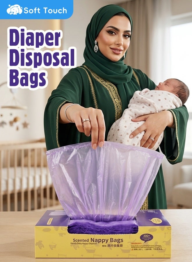 Soft Touch 200 Pcs Baby Diaper Disposal Bags, Baby Poop Bags, Scented Infant Nappy Bags with Lavender Fragrance, Disposable Odor Control Waste Bags, Vest Handle Design for Home and Travel - Image 2
