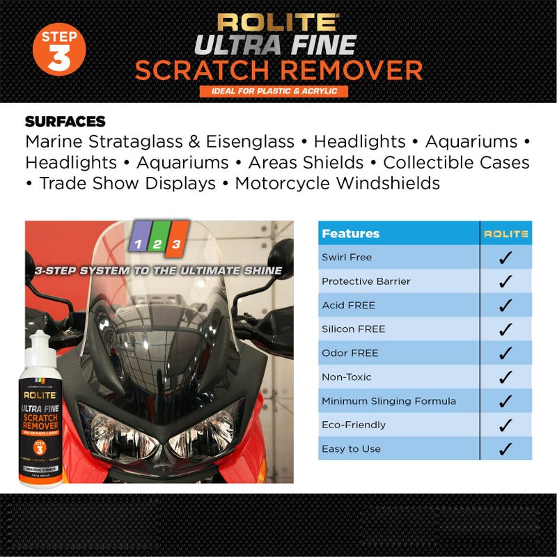 Rolite Ultra Fine Scratch Remover for Plastic & Acrylic Surfaces Including Marine Strataglass & Eisenglass, Headlights, Aquariums, 4oz, - Image 3