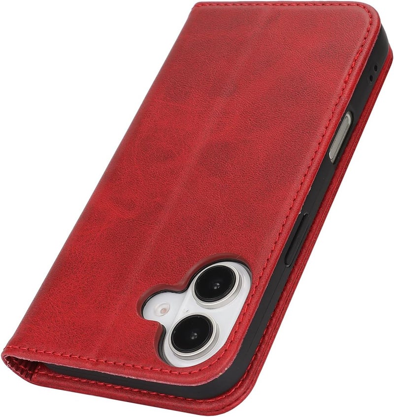 iCoverCase for iPhone 16 Wallet Case with Card Holder, PU Leather Magnetic Kickstand Feature Shockproof Protective Flip Cover Case - Red - Image 4