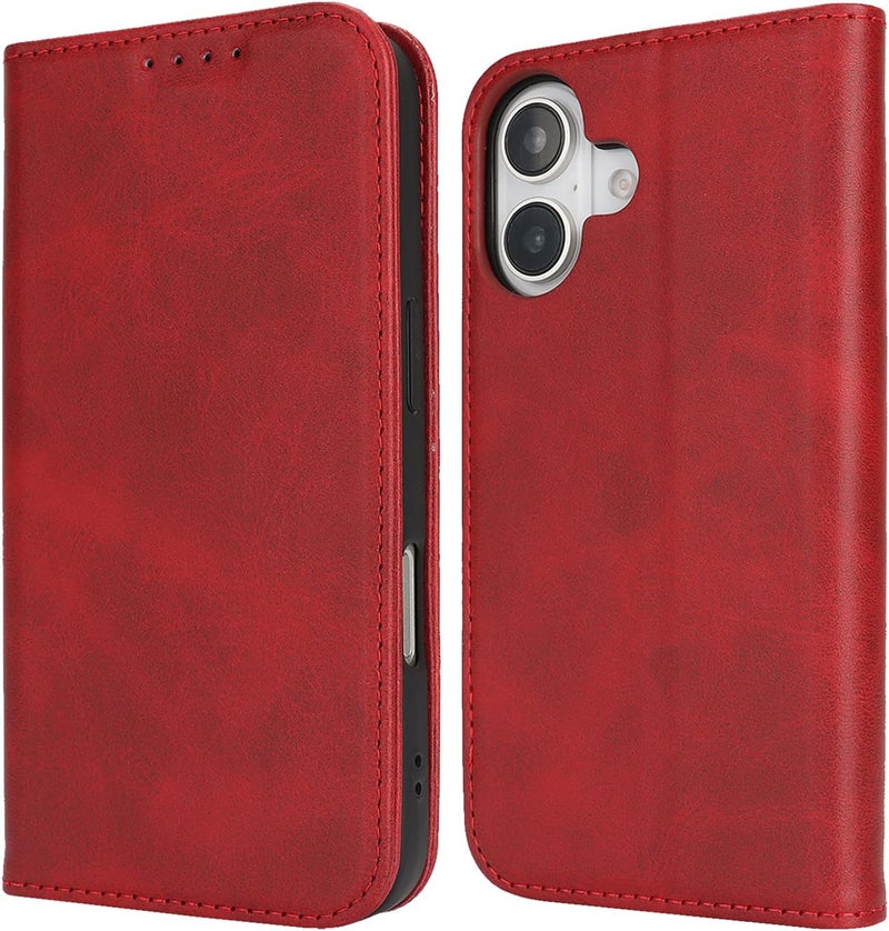 iCoverCase for iPhone 16 Wallet Case with Card Holder, PU Leather Magnetic Kickstand Feature Shockproof Protective Flip Cover Case - Red - Image 1