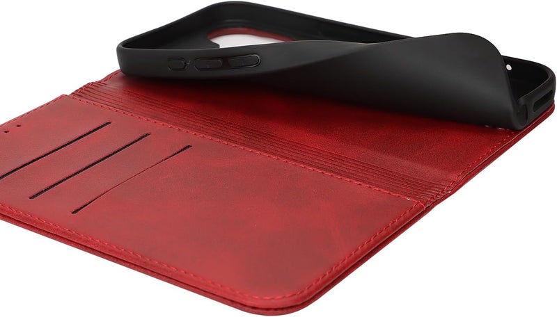 iCoverCase for iPhone 16 Wallet Case with Card Holder, PU Leather Magnetic Kickstand Feature Shockproof Protective Flip Cover Case - Red - Image 5