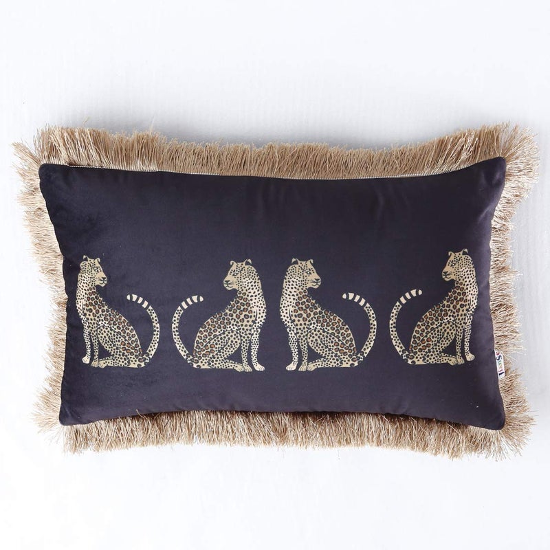 vctops Leopard Printed Throw Pillow Cover with Tassels Super Soft Velvet Animal Pattern Decorative Rectangle Cushion Case Pillowcase Black 12x20 - Image 2