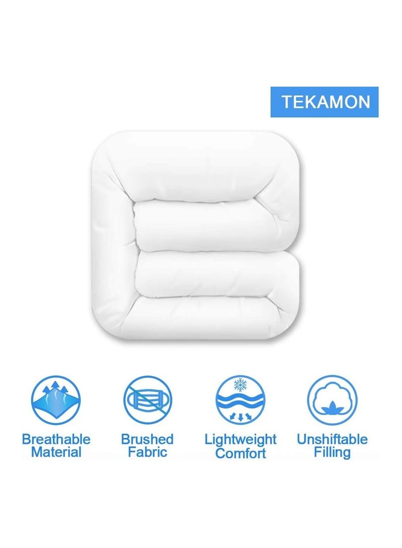 TEKAMON All Season Reversible Queen Comforter Winter Warm Summer Soft Quilted Down Alternative Duvet Insert Corner Tabs, Machine Washable Luxury Fluffy Collection for Hotel, White/Gray 88''×88'' - Image 4