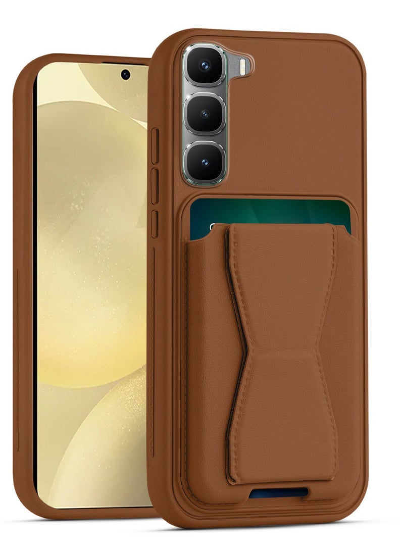 غطاء خلفي من الجلد مع محفظة بطاقات، جراب قابل للطي ومقاوم للصدمات متوافق مع هاتف Infinix Hot 60 Pro Plus (بني)