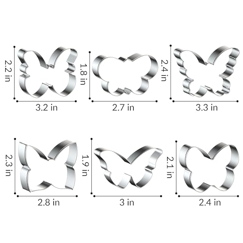 FUSOTO 6PCS Butterfly Cookie Cutters Set, 3 Inches Butterfly Shaped Cookie Cutter, Stainless Steel Cookie Cutters for Baking, Butterfly Shapes Baking Tool for Homemaking Cookie,Biscuits,Dough - Image 2