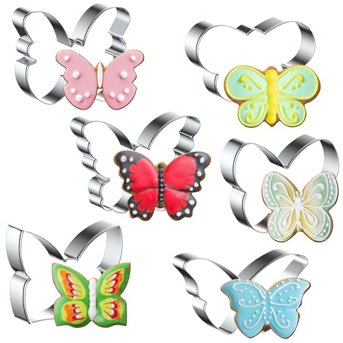FUSOTO 6PCS Butterfly Cookie Cutters Set, 3 Inches Butterfly Shaped Cookie Cutter, Stainless Steel Cookie Cutters for Baking, Butterfly Shapes Baking Tool for Homemaking Cookie,Biscuits,Dough - Image 1