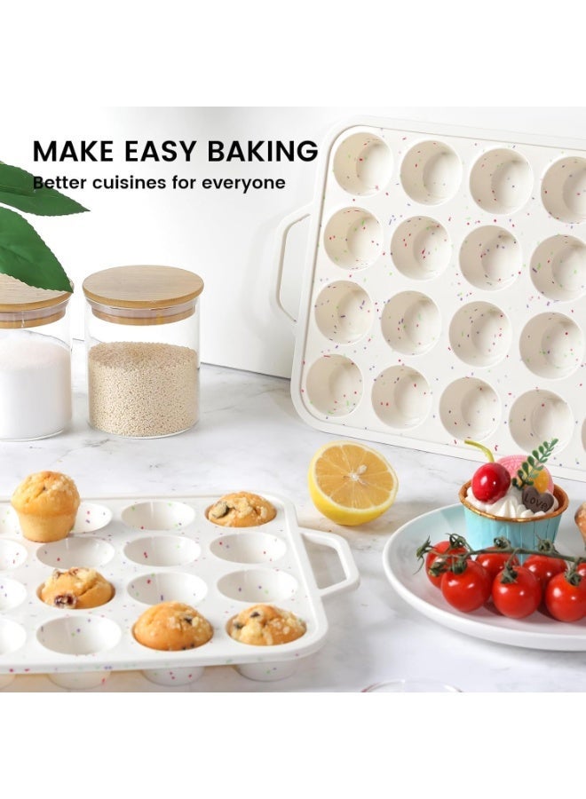 Silicone Mini Muffin Pan with Metal Reinforced Frame, 24-Cup Non-Stick Silicone Cupcake Pan, BPA Free & Dishwasher Safe, Durable Rainbow Spots Design – Beige - Image 4
