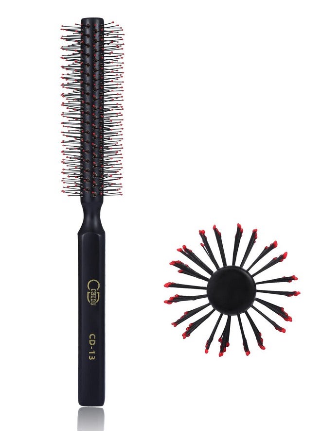 Perfehair Small Round Hair Brush For Blow Drying Short Thin Fine Hair Wooden Styling Blowout Roller Hairbrush With Soft Nylon Bristles Both For Men & Women 1.4 Inch  - Image 1