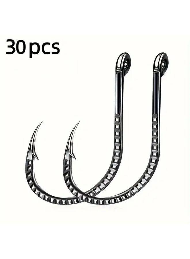 30 Pieces Size 10 Carbon Steel Fishing Hooks Dragon Scale Barb Design Superior Grip Tackle Silver - Image 1