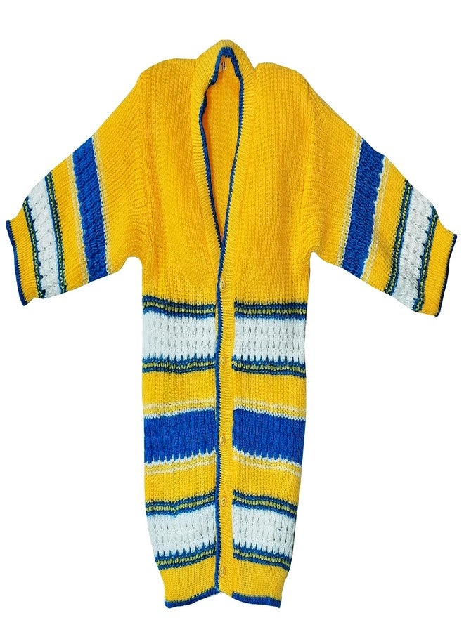 little PANDA Baby Sweater for Baby Boys & Baby Girls Woollen Full Sleeves, V Neck Sweater Top, Bottom, Cap & Booties Set (12-18 Months, Yellow) - Image 3
