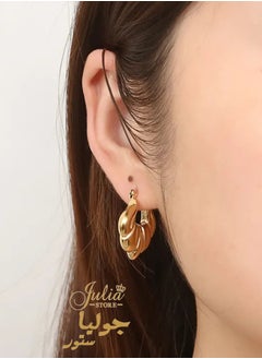 Julia Store 18K Gold Plated Wheat Twisted Hoop Earrings Lightweight Thick Stainless Steel Geometric Large Circle Earrings Hypoallergenic 4mm Wide Big Gold Hoop Earrings By Julia Store  - Image 2