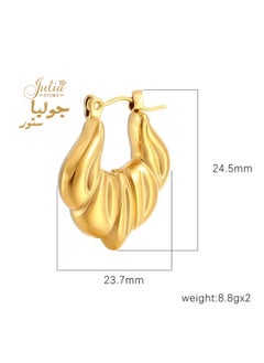 Julia Store 18K Gold Plated Wheat Twisted Hoop Earrings Lightweight Thick Stainless Steel Geometric Large Circle Earrings Hypoallergenic 4mm Wide Big Gold Hoop Earrings By Julia Store  - Image 3