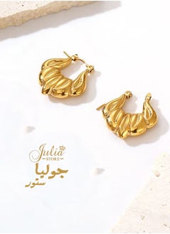 Julia Store 18K Gold Plated Wheat Twisted Hoop Earrings Lightweight Thick Stainless Steel Geometric Large Circle Earrings Hypoallergenic 4mm Wide Big Gold Hoop Earrings By Julia Store  - Image 4