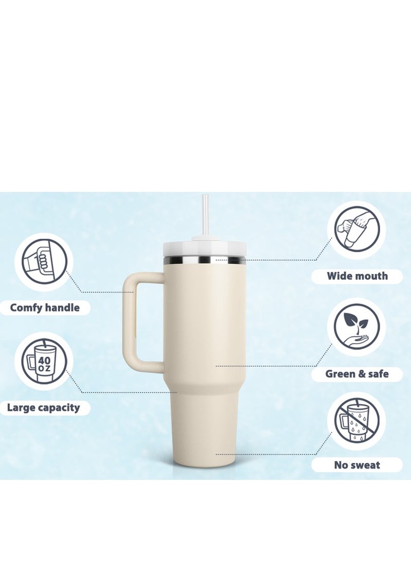 روییيس كوب سفر معزول سعة 40 أونصة مزود بمقبض وقش، كوب ترمس خوائي مزدوج الجدار من الفولاذ المقاوم للصدأ يحافظ على المشروبات باردة وساخنة - Image 5