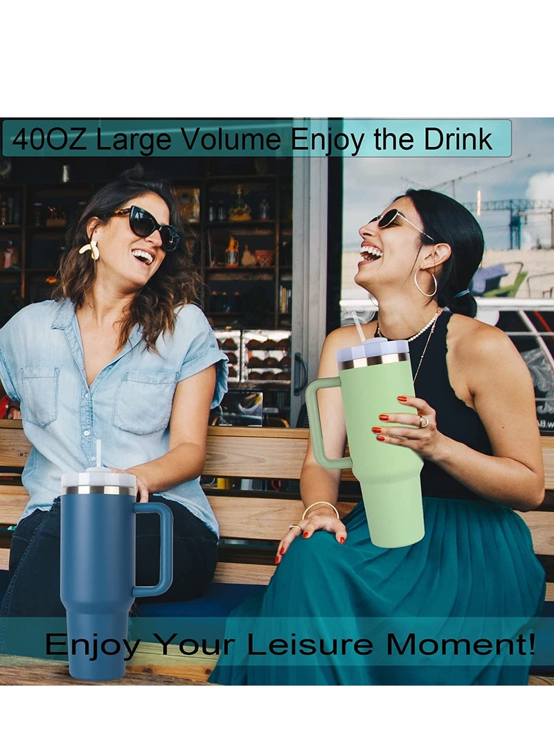 روییيس كوب سفر معزول سعة 40 أونصة مزود بمقبض وقش، كوب ترمس خوائي مزدوج الجدار من الفولاذ المقاوم للصدأ يحافظ على المشروبات باردة وساخنة - Image 4