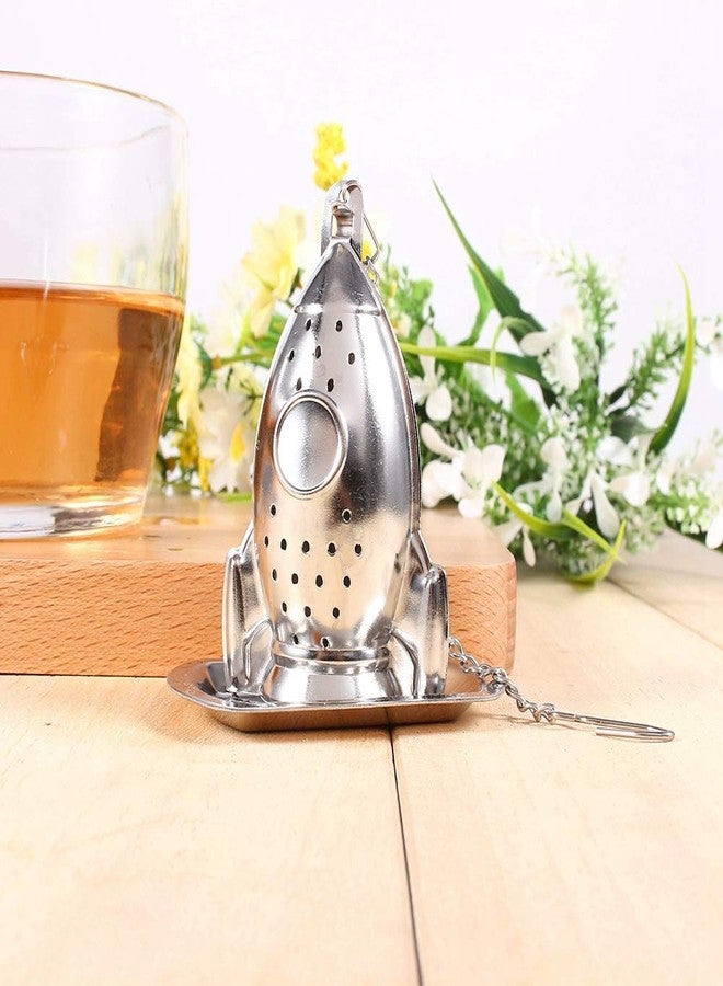 Chazcool Stainless Steel Tea Strainer, Rocket Ship Tea Infuser with Chain, Rocket Shape Loose Tea Filter for Leaf Herbal Spice Brewing Steeping Home Teaware Accessories - Image 3