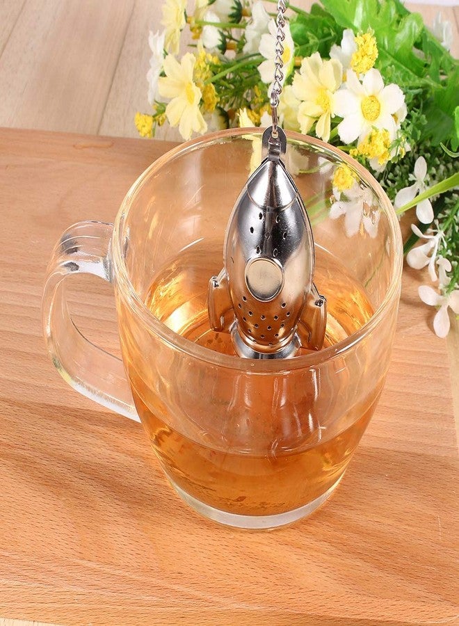 Chazcool Stainless Steel Tea Strainer, Rocket Ship Tea Infuser with Chain, Rocket Shape Loose Tea Filter for Leaf Herbal Spice Brewing Steeping Home Teaware Accessories - Image 4