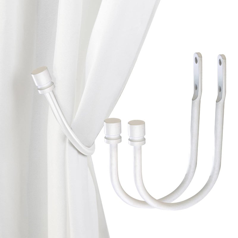 ARNORX Arnorx 2 PCS Curtain Holdbacks Metal Decorative Curtain Tiebacks with End Cap Finials Wall Mounted Window Drapery Holdback Hooks for Livingroom and Bedroom Matte White