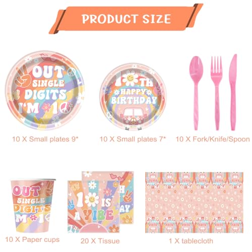 JU XIN 81Pcs Groovy Funky 10th Colorful Birthday Groovy Retro Hippie Boho Birthday Party Decoration Baby Shower Party Decorations - Image 5