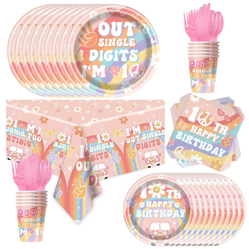 JU XIN 81Pcs Groovy Funky 10th Colorful Birthday Groovy Retro Hippie Boho Birthday Party Decoration Baby Shower Party Decorations - Image 3