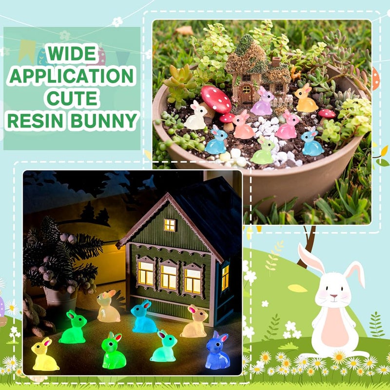 DULEFUN 70pcs Easter Luminous Mini Resin Bunny 7 Colors Little Small Glow in The Dark Rabbit Bunny Figures for Dollhouse Micro Fairy Garden Decor Easter Egg Fillers Party Favors Supplies - Image 4