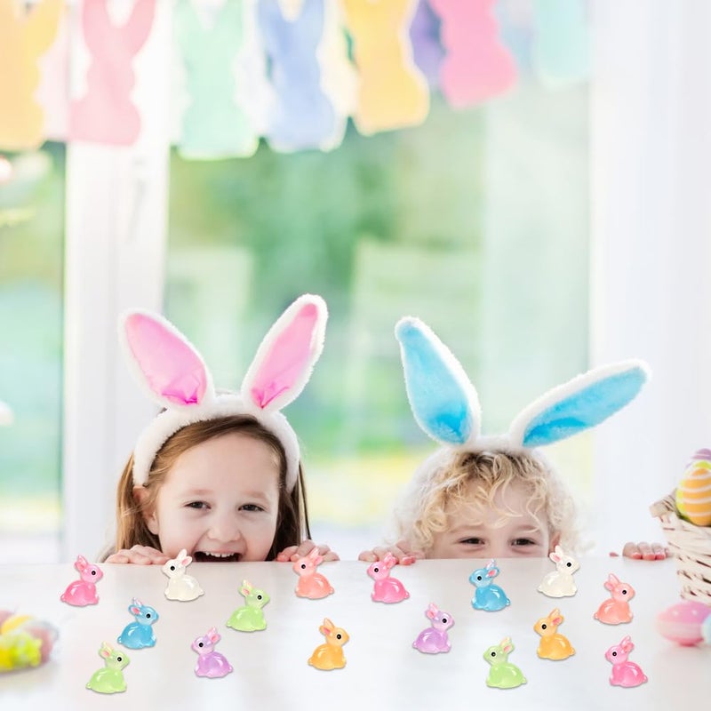 DULEFUN 70pcs Easter Luminous Mini Resin Bunny 7 Colors Little Small Glow in The Dark Rabbit Bunny Figures for Dollhouse Micro Fairy Garden Decor Easter Egg Fillers Party Favors Supplies - Image 3