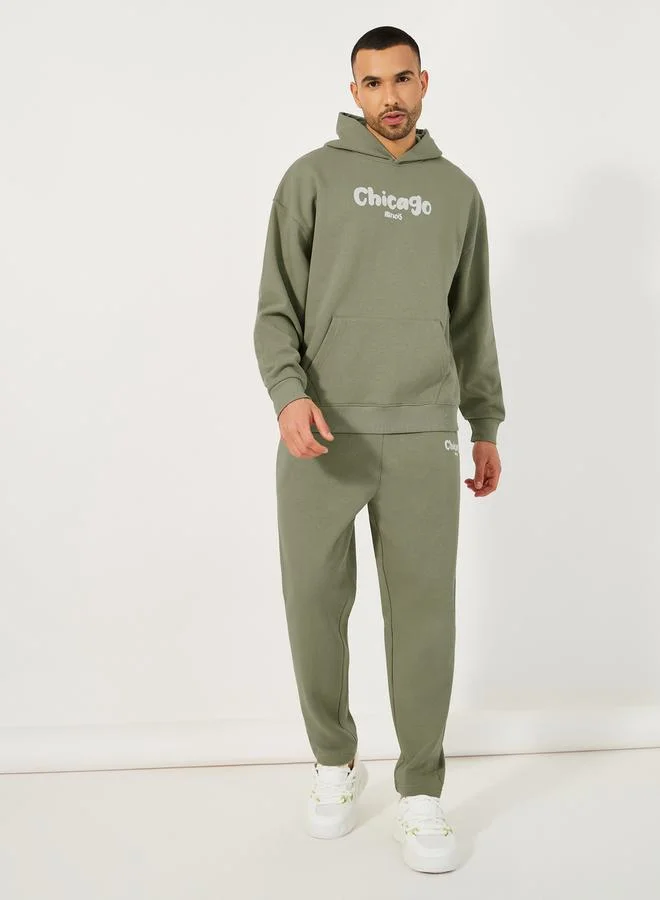 Styli Chicago Print Oversized Hoodie & Open Hem Joggers Co-Ords