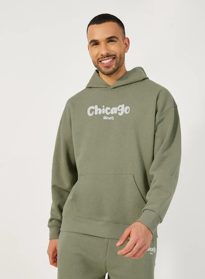 Styli Chicago Print Oversized Hoodie & Open Hem Joggers Co-Ords