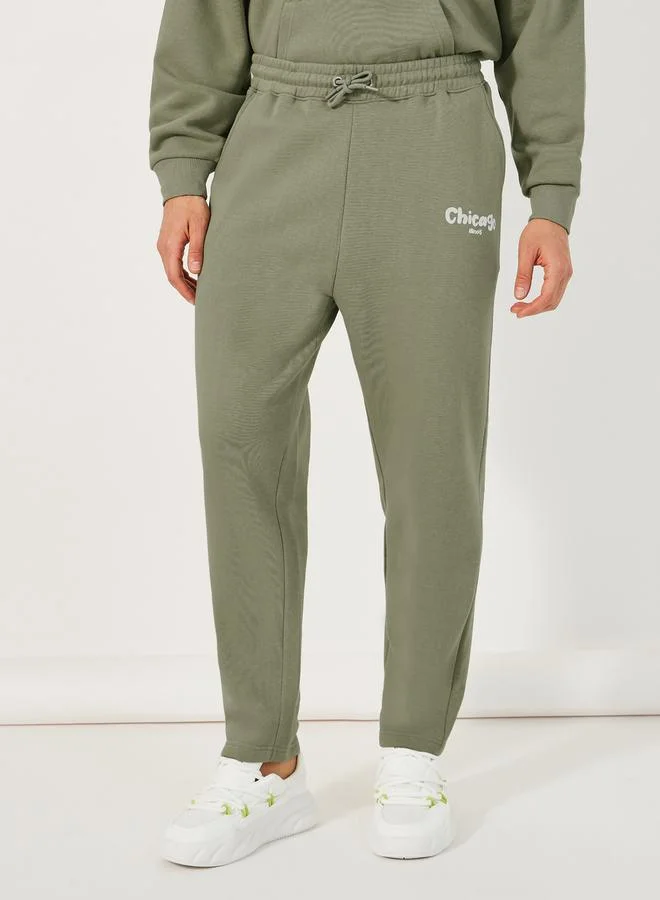 Styli Chicago Print Oversized Hoodie & Open Hem Joggers Co-Ords