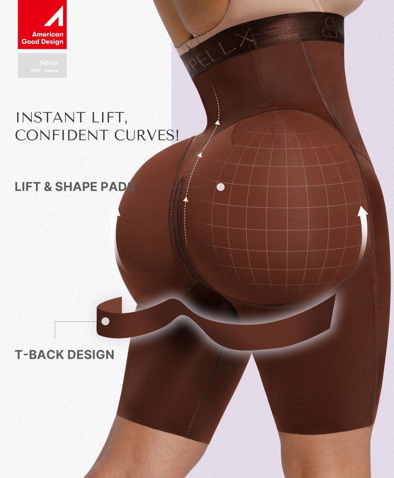 SHAPELLX Butt Lifting Shapewear Body Shaper Tummy Control Butt Lifter High Waisted Body Shaper Shorts Shapewear for Women Tummy Control Slip Higher Power (Brown, Large) - Image 3