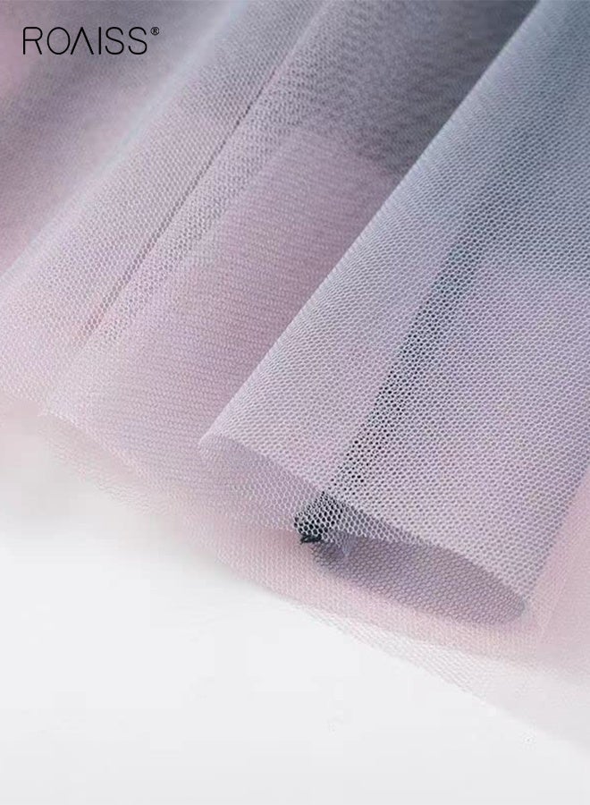 رويس تنورة تول نسائية، تنورة مطوية عالية الخصر، تنورة توتو، تنورة ميدي متعددة الطبقات من التول الشبكي المطرز بالزهور، تنورة صيفية مرنة الخصر على شكل حرف A، تنورة بألوان متدرجة للسيدات - Image 2