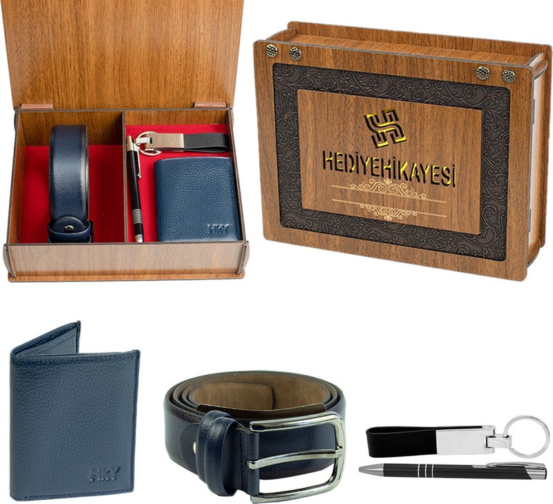 HKY Genuine Leather Men's Wallet and Belt Set - Image 1